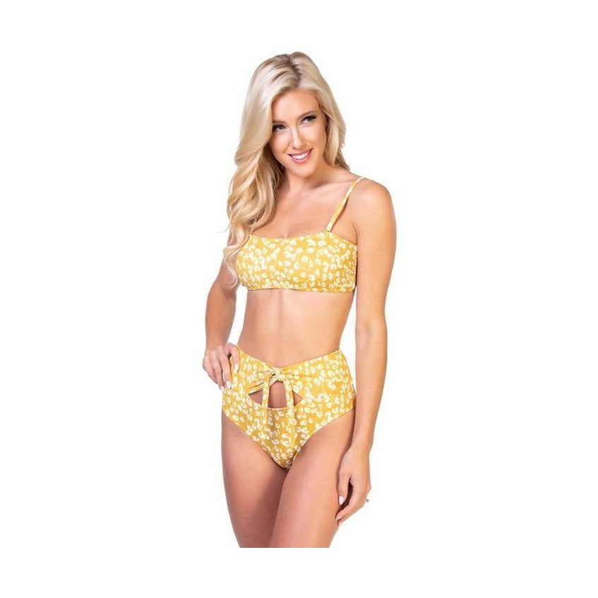 Yellow Floral Bandeau Bikini Set - VacationGrabs