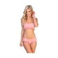 Solid Ribbed Pink Ruffled Bikini Set - VacationGrabs