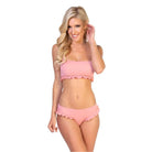 Solid Ribbed Pink Ruffled Bikini Set - VacationGrabs