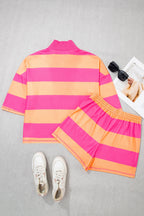 Stripe Half Zip Tee & Elastic Shorts Set
