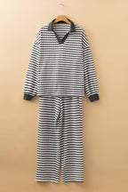 Stripe Collared Top and Drawstring Pants Set