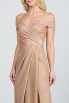 Women's DressesOff Shoulder Glittery Jacquard Gathered Gown - VacationGrabs