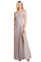 Women's DressesOff Shoulder Glittery Jacquard Gathered Gown - VacationGrabs