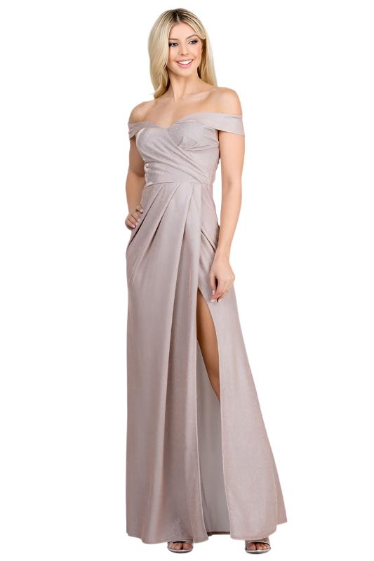 Women's DressesOff Shoulder Glittery Jacquard Gathered Gown - VacationGrabs