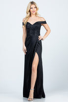 Women's DressesOff Shoulder Glittery Jacquard Gathered Gown - VacationGrabs