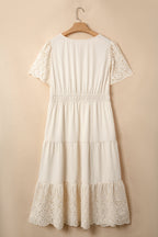 Plus Size Embroidered Eyelet Patchwork V-Neck Maxi Dress