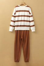 Stripe Drop Shoulder Top and Jogger Pants Set