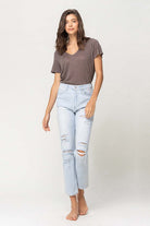 Women's JeansSuper High Rise Distressed Crop Straight Jeans - VacationGrabs