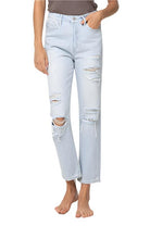 Women's JeansSuper High Rise Distressed Crop Straight Jeans - VacationGrabs