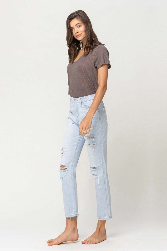 Women's JeansSuper High Rise Distressed Crop Straight Jeans - VacationGrabs