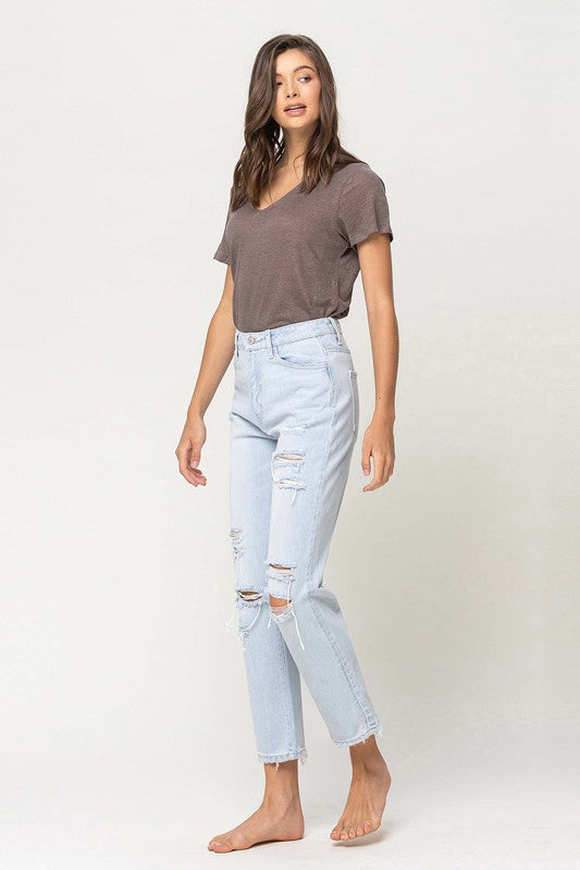 Women's JeansSuper High Rise Distressed Crop Straight Jeans - VacationGrabs