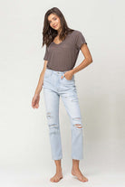 Women's JeansSuper High Rise Distressed Crop Straight Jeans - VacationGrabs