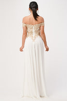 Women's DressesPlus Size Off Shoulder Chiffon Gown with Gold Lace - VacationGrabs