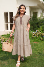 Plus Size Stripe Flutter Sleeve V-Neck Maxi Dress