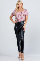 Women's Pants - LeggingsJet black high waist shiny PU leather leggings - VacationGrabs