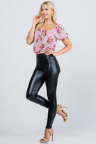 Women's Pants - LeggingsJet black high waist shiny PU leather leggings - VacationGrabs