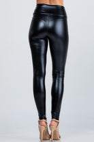 Women's Pants - LeggingsJet black high waist shiny PU leather leggings - VacationGrabs