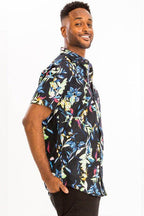 Mens Hawaiian Print Button Down Shirt Multi - VacationGrabs