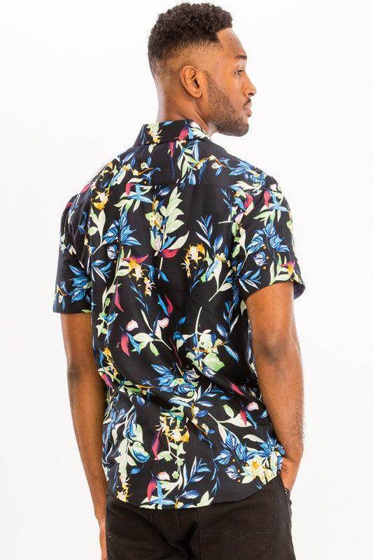 Mens Hawaiian Print Button Down Shirt Multi - VacationGrabs