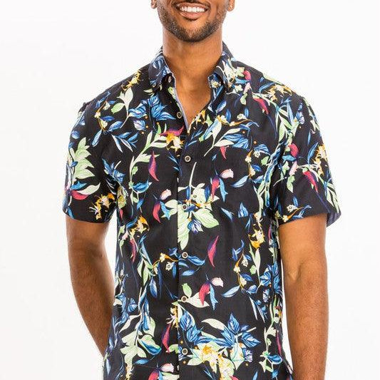 Men's Shirts Mens Hawaiian Print Button Down Shirt Multi