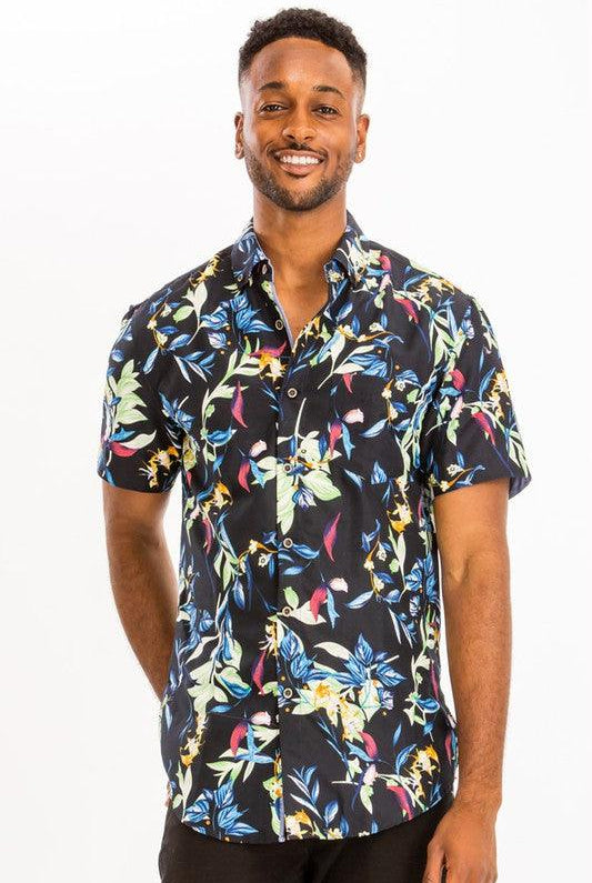 Men's Shirts Mens Hawaiian Print Button Down Shirt Multi