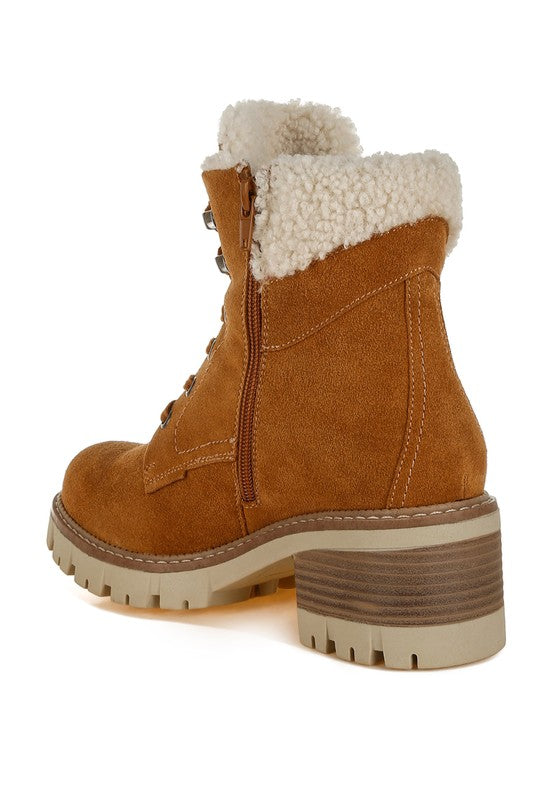 Women's Shoes - BootsMadoka Fur Collar Chunky Ankle Boots - VacationGrabs