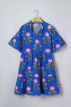 Floral Tie V-Neck Short Sleeve Mini Dress