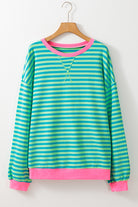 Women's Sweatshirts & HoodiesSky Blue Stripe Oversized Contrast Trim Pullover Sweatshirt - VacationGrabs