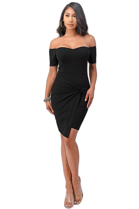 Off the Shoulder Front Twist Bodycon Dress - VacationGrabs