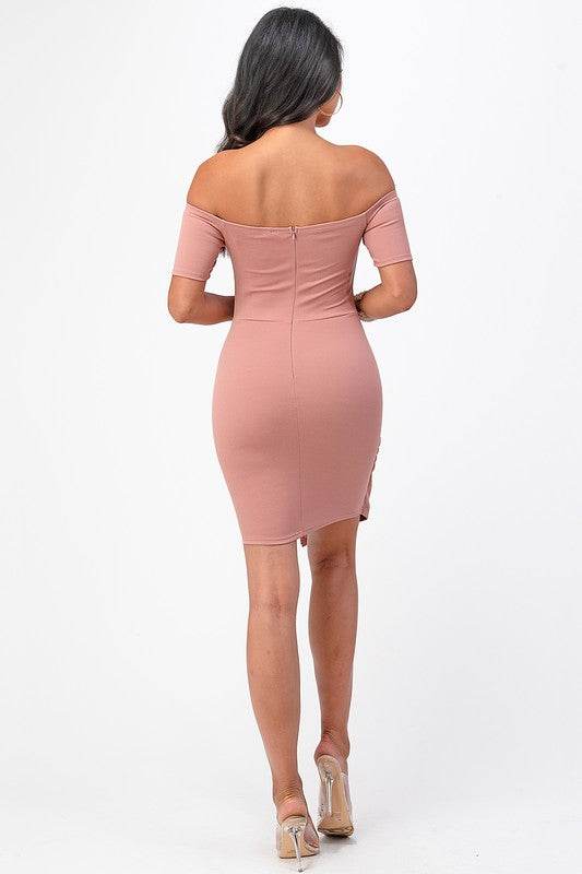 Off the Shoulder Front Twist Bodycon Dress - VacationGrabs