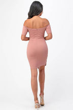 Off the Shoulder Front Twist Bodycon Dress - VacationGrabs