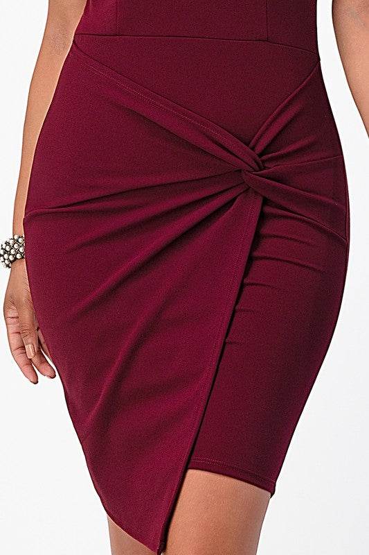 Off the Shoulder Front Twist Bodycon Dress - VacationGrabs
