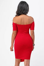 Off the Shoulder Front Twist Bodycon Dress - VacationGrabs