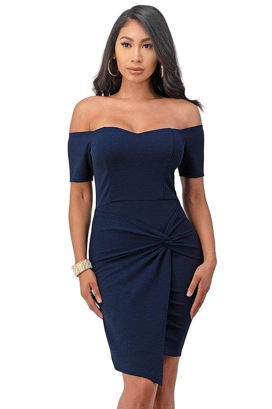 Off the Shoulder Front Twist Bodycon Dress - VacationGrabs