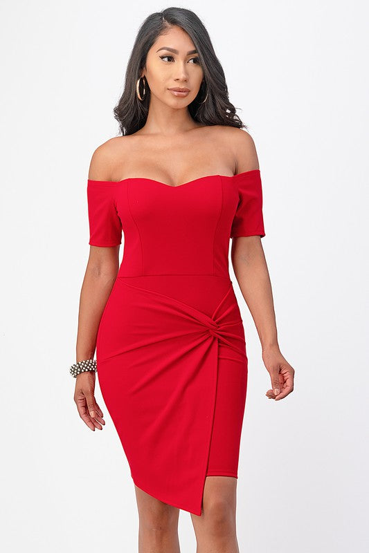 Women's DressesOff the Shoulder Front Twist Bodycon Dress - VacationGrabs