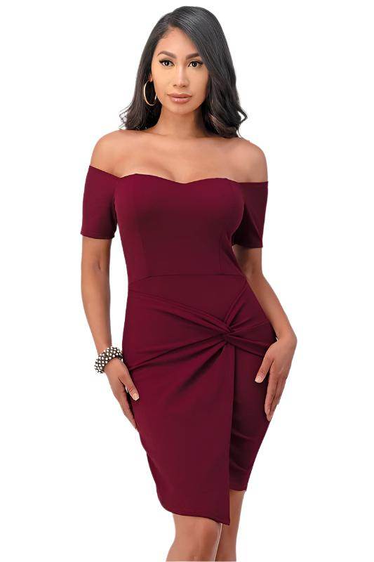 Off the Shoulder Front Twist Bodycon Dress - VacationGrabs