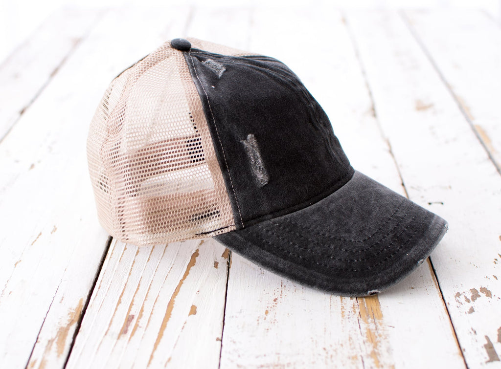 Distressed Messy Bun Caps | Adjustable