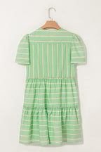 Stripe V-Neck Frilled Mini Dress