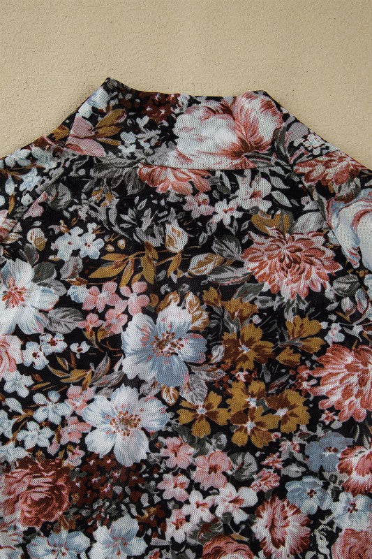 Mock neck floral blouse for women in a colorful floral print with a stylish design
