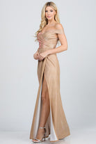 Women's DressesOff Shoulder Glittery Jacquard Gathered Gown - VacationGrabs