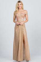 Women's DressesOff Shoulder Glittery Jacquard Gathered Gown - VacationGrabs