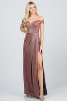 Women's DressesOff Shoulder Glittery Jacquard Gathered Gown - VacationGrabs