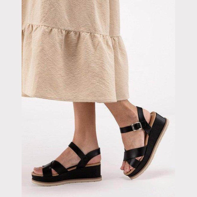 Cross Strap Wedge Sandals - VacationGrabs
