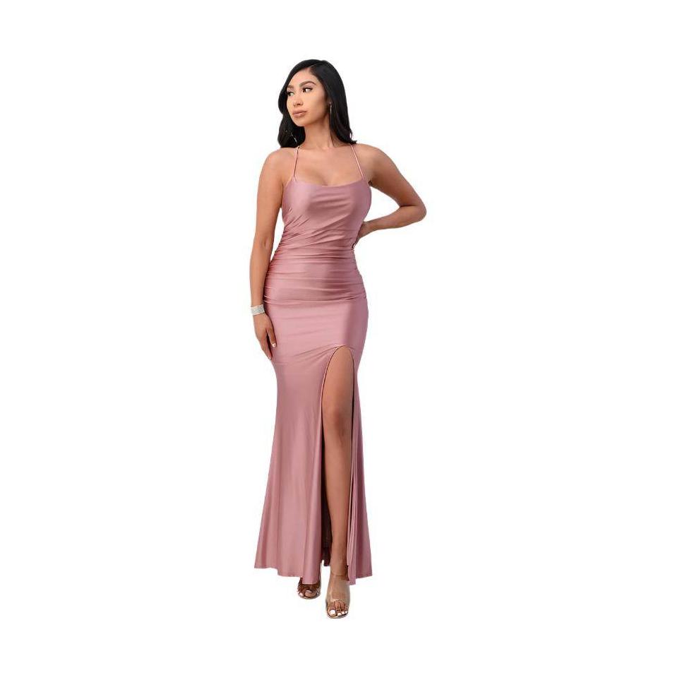 Back lace up mermaid dress with waist shirring - VacationGrabs