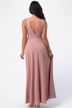 Matte Tricot Deep V Neck A Line Dress - VacationGrabs
