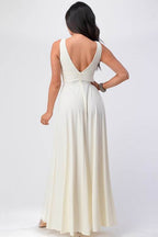 Matte Tricot Deep V Neck A Line Dress - VacationGrabs