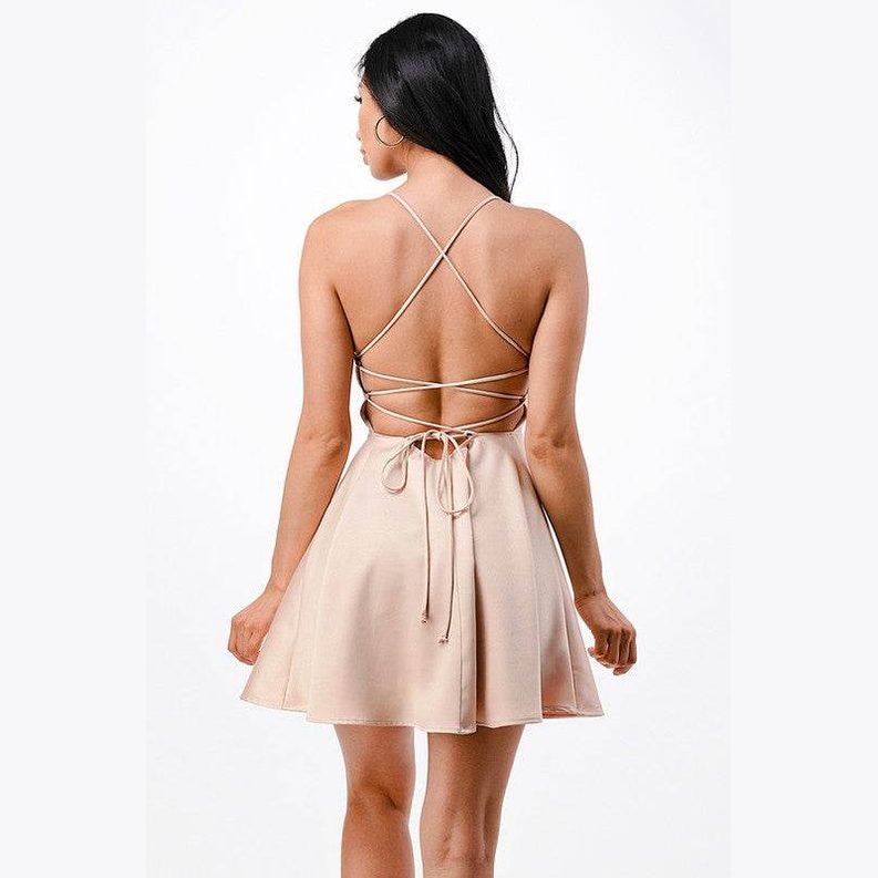 Satin Crisscross Back Cocktail Party Dress - VacationGrabs