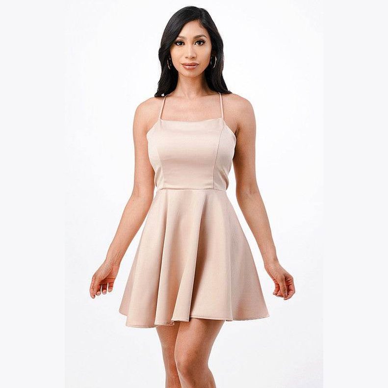 Satin Crisscross Back Cocktail Party Dress - VacationGrabs