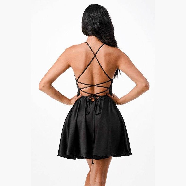 Satin Crisscross Back Cocktail Party Dress - VacationGrabs
