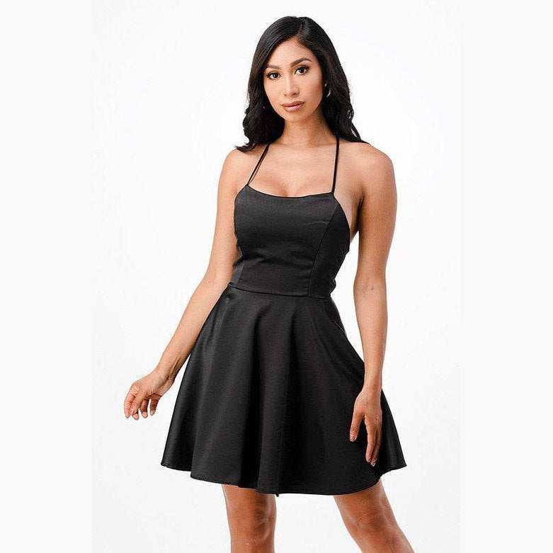 Satin Crisscross Back Cocktail Party Dress - VacationGrabs